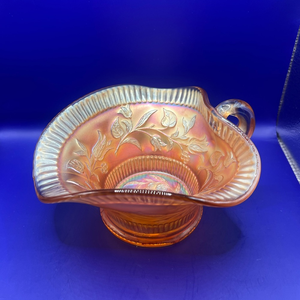 Vintage Dugan Marigold Carnival Glass Windflower Nappy Dish, Sauce Server